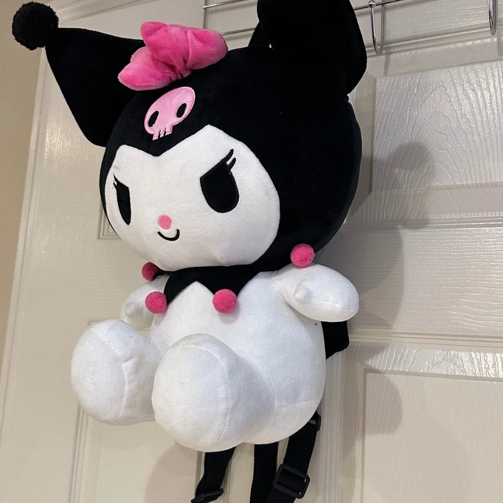 Sanrio Kuromi Plush Backpack Black White Pink Skull Kawaii 19 Inch NWT Smudge